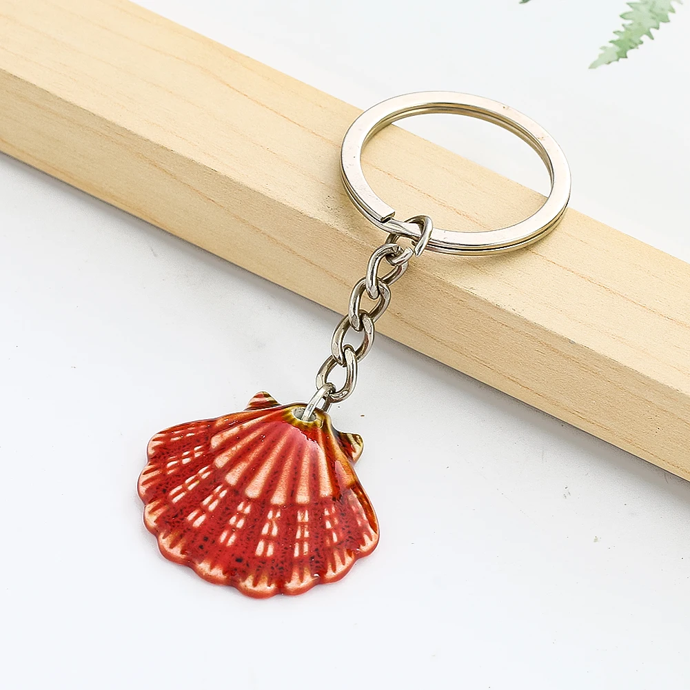 Fashion Ceramic Scallop Pendant Keychain Bohemian Porcelain Jewelry Backpack Decor Charms Car Keyring for Women Girls Gift