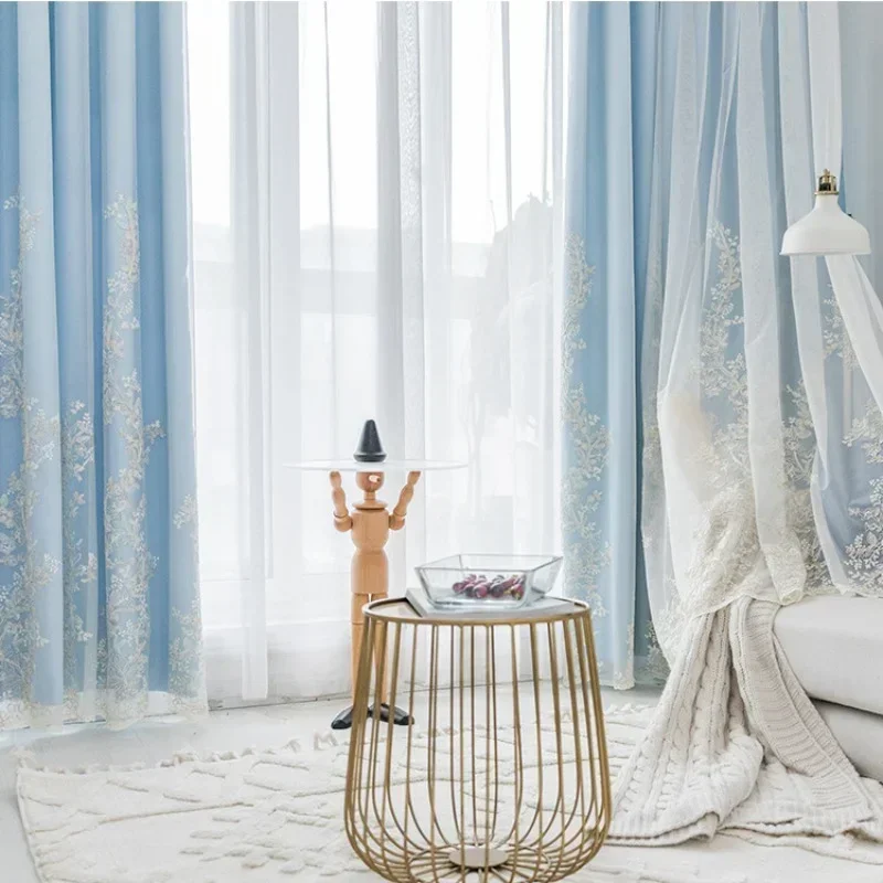 

Double-layer European Luxury White Tulle Curtains for Living Room and Bedroom Cloth Integrated Embroidery Sheer Elegant Window