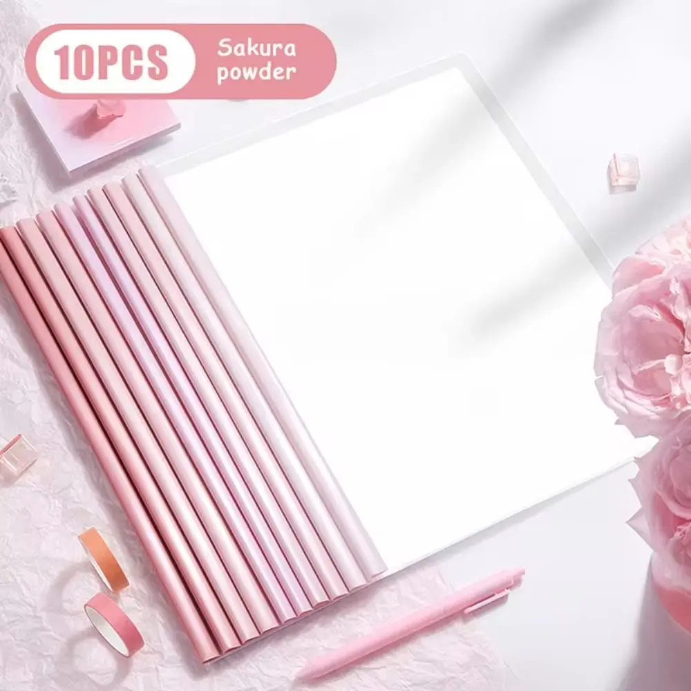 

10pcs Gradient Morandi Color A4 Draw Rod Folder Waterproof Large-capacity Test Paper Storage Clip Sliding Bar Transparent