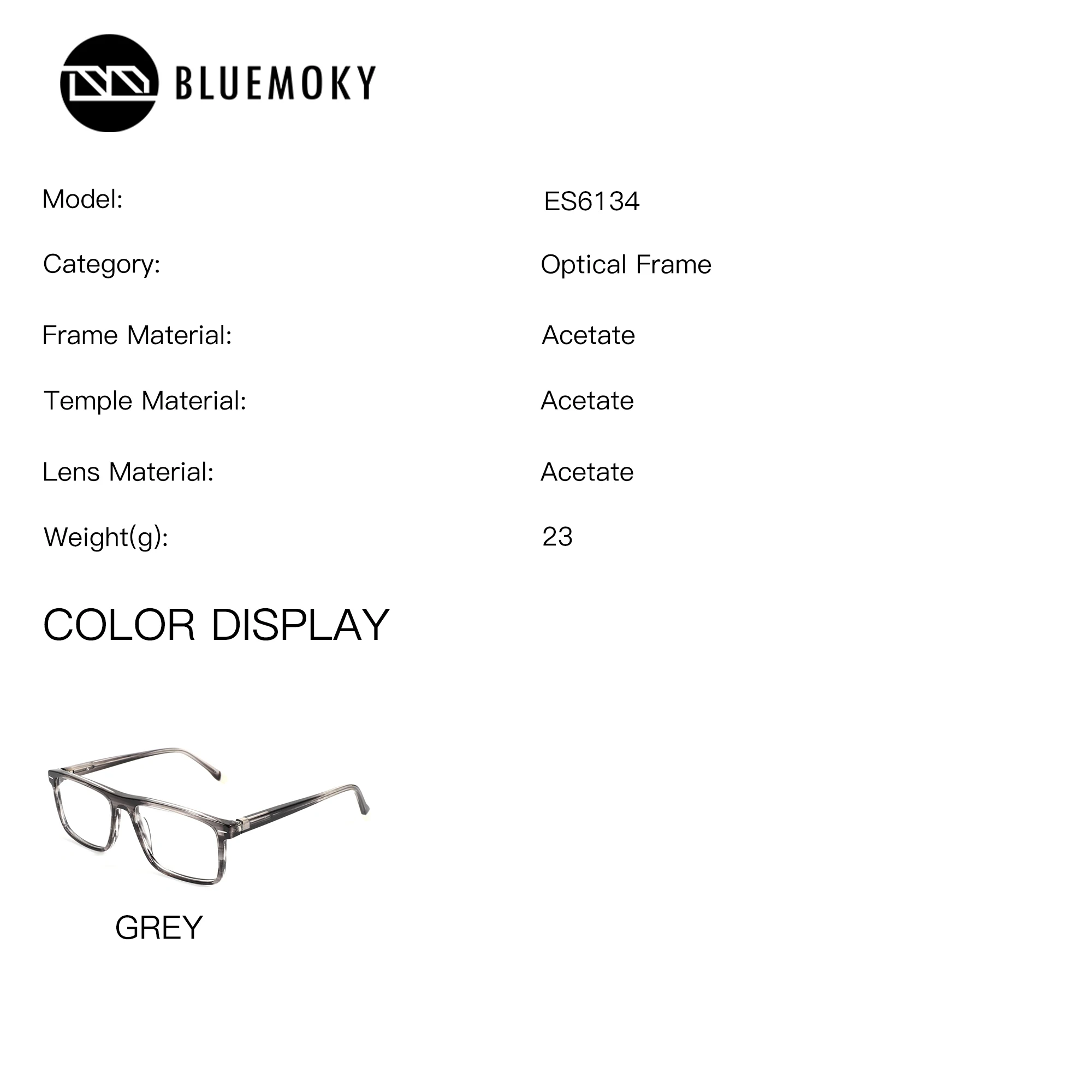 BLUEMOKY (L Size) Square Acetate Prescription Glasses Anti Blue Light Photochromic Men's Medical Degree Progressive Eyeglasses