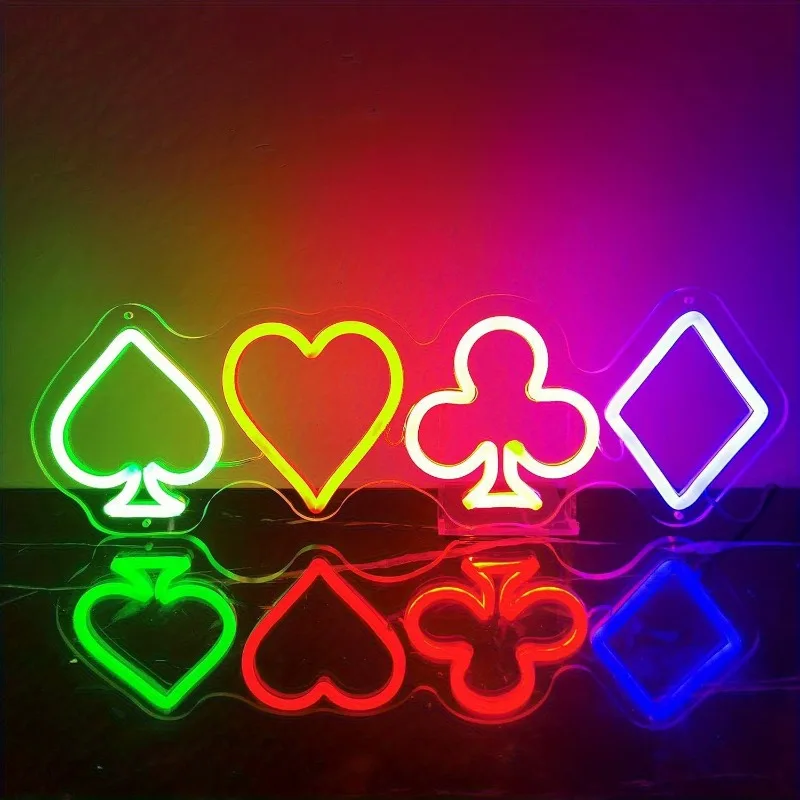 Poker-Neonlicht zur Wanddekoration LED-Poker-Neonlicht USB-Betrieben Farbige LED-Leuchten für Männerhöhle Spielzimmer Schlafzimmer Bar Wohnheim Cyberpunk Casino Vintage-Party-Dekoration