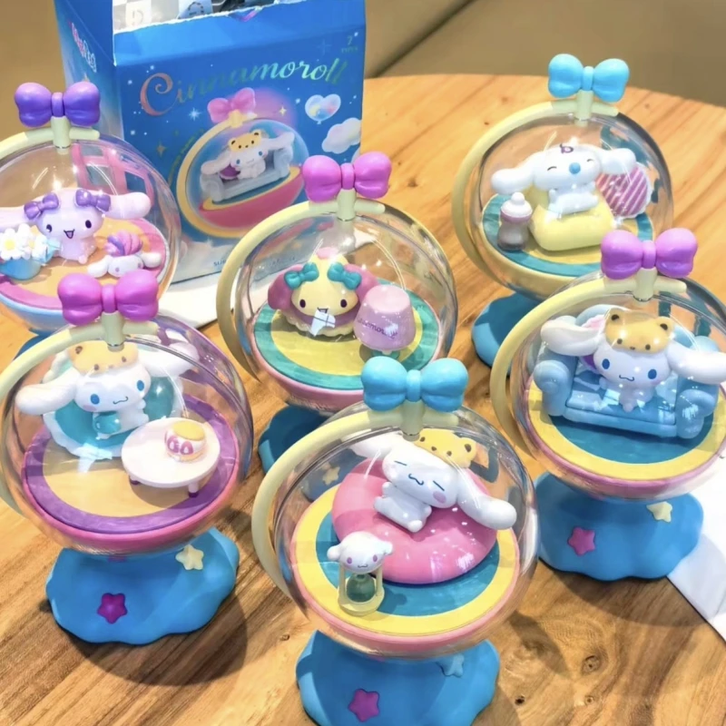 Sanrio cinnamoroll caixa cega rotativa planeta série anime figura de ação ornamento mistério presentes surpresa