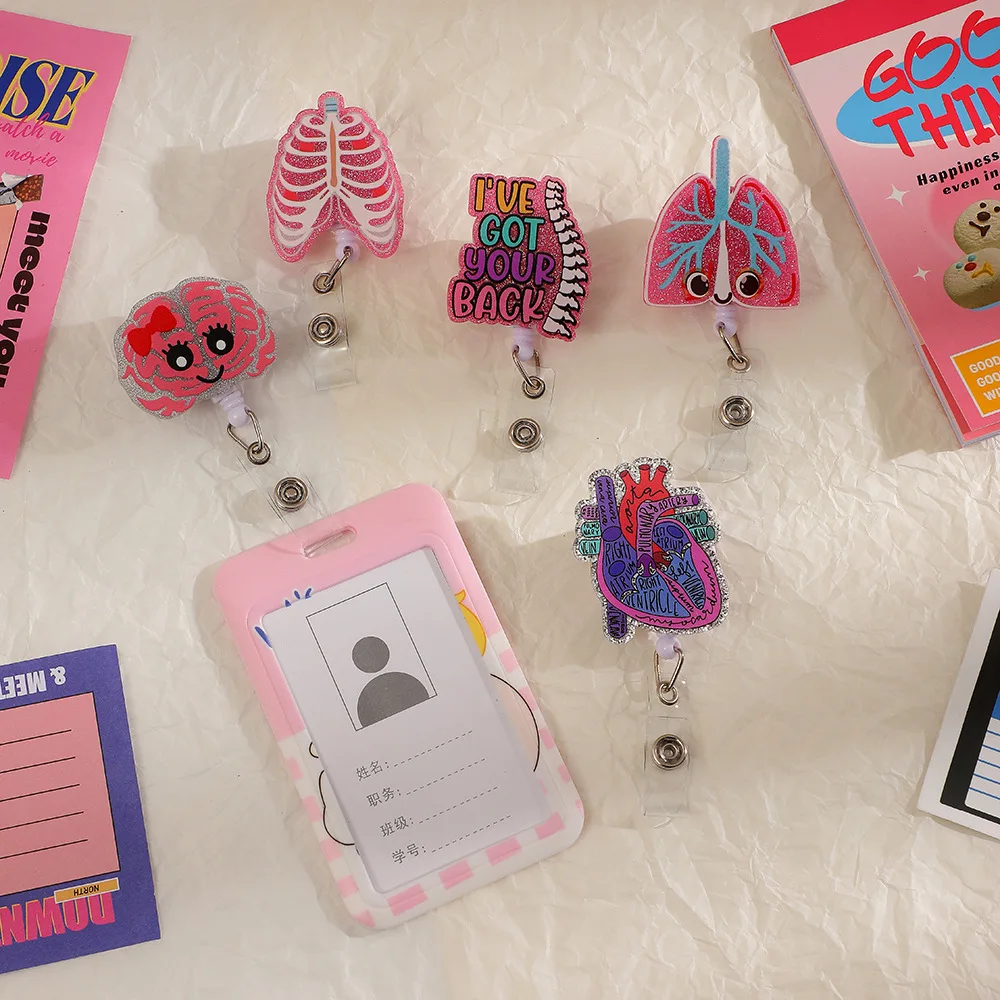 Stretchable Organs Badge Clip High Resilience with Back Clip Retractable Badge Reel Fall-proof Chest Card Nurse Badge Holder