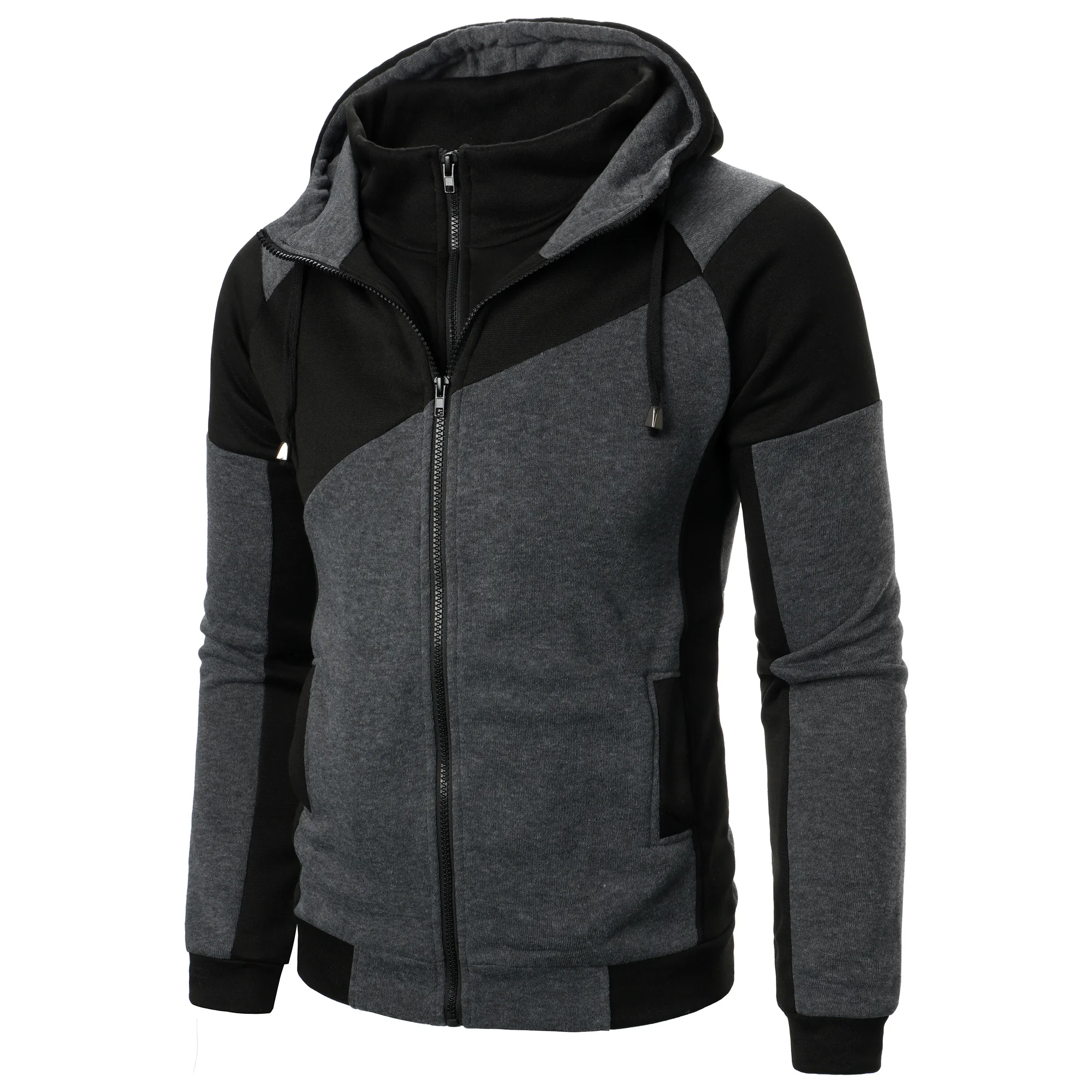 Autumn and winter sports spliced top casual long sleeve hooded sports men's style