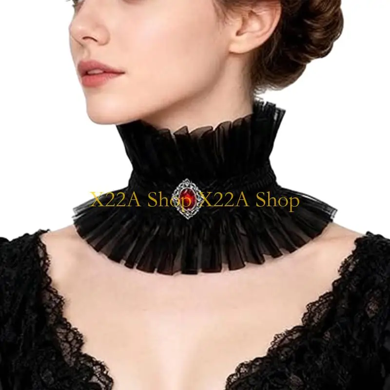Unique Lace Detachable Collar Punk Victorian Ruffle Neck Collar for Masquerades Party