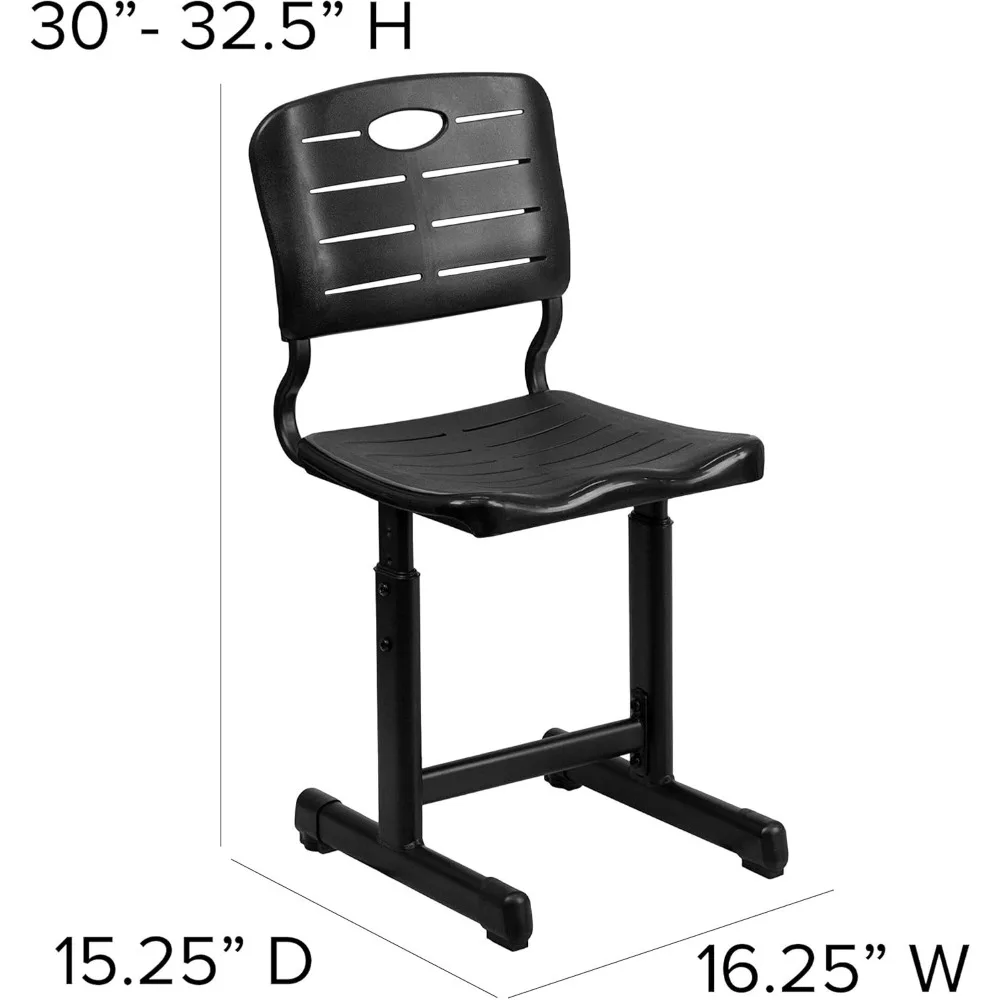 Chaise d'étudiant noire réglable avec cadre sur piédestal, chaise d'étudiant de style moderne pour les niveaux primaire et secondaire, recommandé