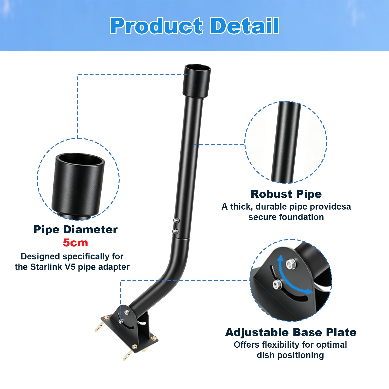 for Starlink Gen 5 Mount, Adjustable Angle, Metal Starlink Pole Mounting Kit, Compatible with GEN5 V5 Starlink Standard Dish
