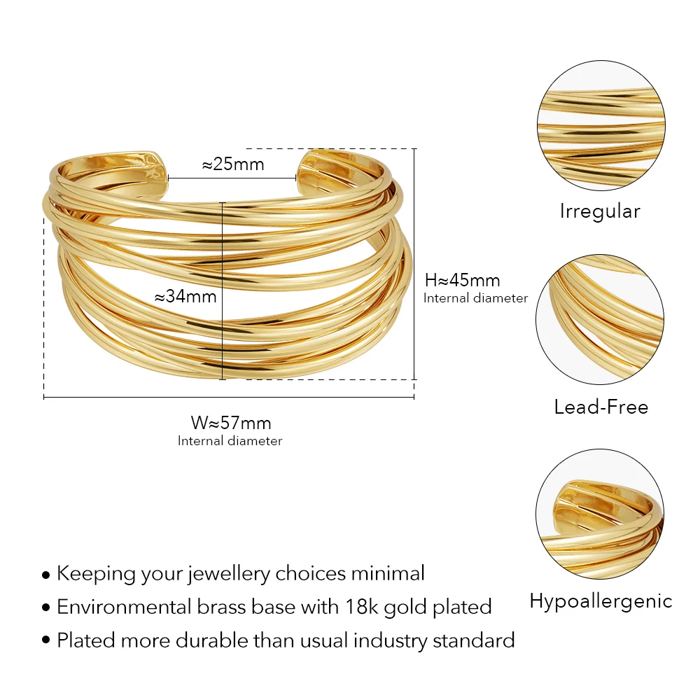 ENFASHION Pulseras Curved Coil Cuff Bracelet For Women's Brass 18K Gold Plated Fashion Jewelry Travel Cocktail Birthday B242446