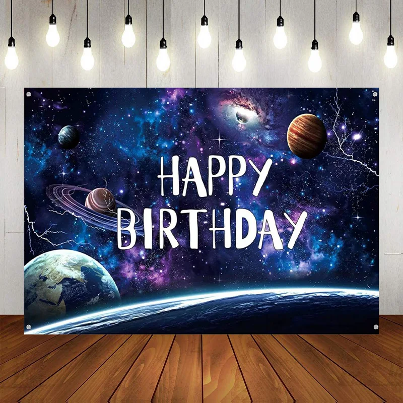 

Space Galaxy Interstellar Travel Theme Photography Backdrop Universe Milky Way Happy Birthday Party Background Banner Decoration