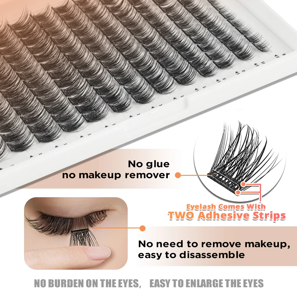 EASITENSION No Glue Needed Self Adhesive Cluster Lash Diy Adhesive Cluster Lashes Extension Reusable Glue-free Lashes