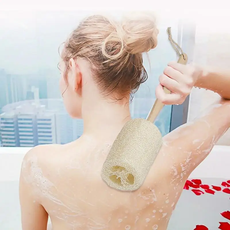 Esponja Natural Loofah com Longo Cabo De Madeira Para Homens E Mulheres, Purificador De Chuveiro, Escova, Esfoliante, Adultos