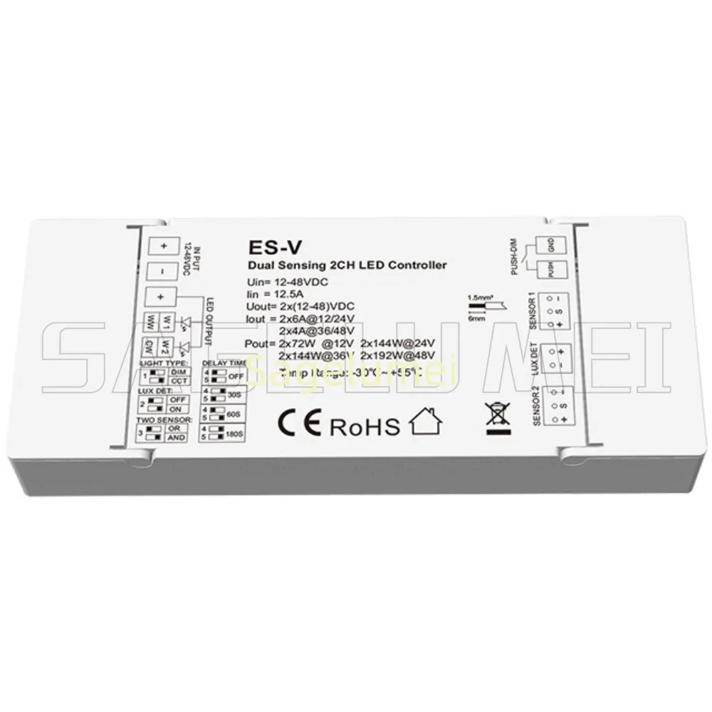 الاستشعار المزدوج ES-V 12-48VDC 2CH LED تحكم Skydance لشريط CCT أحادي اللون المطبق على ضوء الدرج غرفة نوم غرفة المعيشة #3