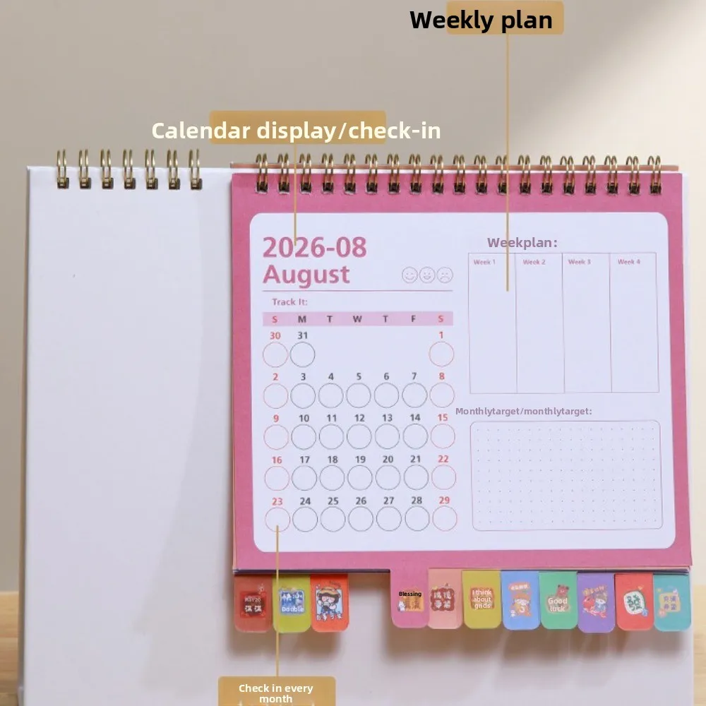 

Chinese New Year Style 2026 Desk Calendar Coil Binding with Notes Horse Year Calendar Month Date Display Horse/Panda/Elk