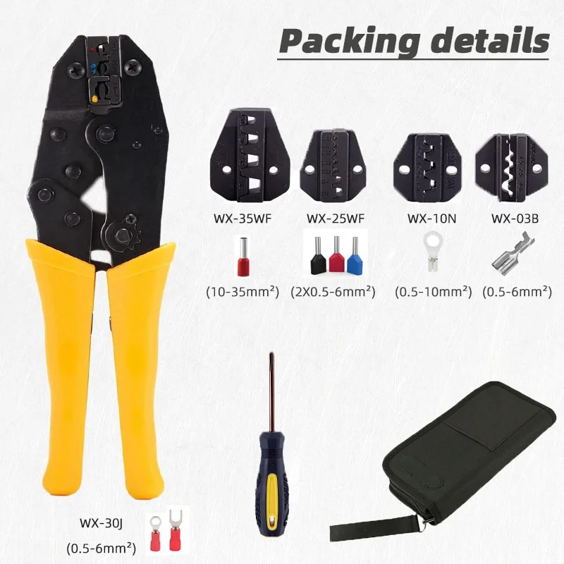 Ratchet Wire Crimping Tool Kit - Interchangeable Sets for Insulated & Non-Insulated Terminals, Electric Cable Crimper with Ergon