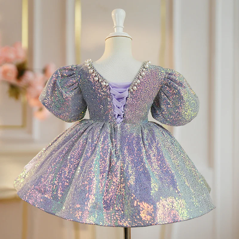 Robes à paillettes pour bébé fille, robe de mariée florale pour bébé, vêtements de fête princesse pour tout-petits, robe de gala formelle pour baptême d'anniversaire pour enfants