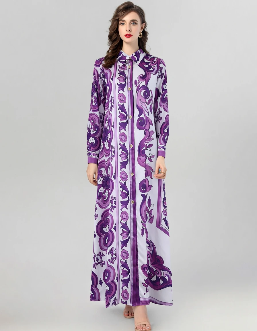 Abito da donna Colletto rovesciato Maniche lunghe Abiti dritti alla moda stampati