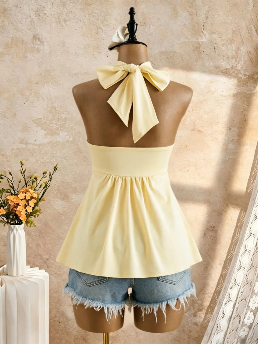 3 Pack Multi-color Women Halter Twist Front Sweetheart Neck Flared Peplum Camisole 2026 Summer Y2K Solid Sleeveless Flowy Beach
