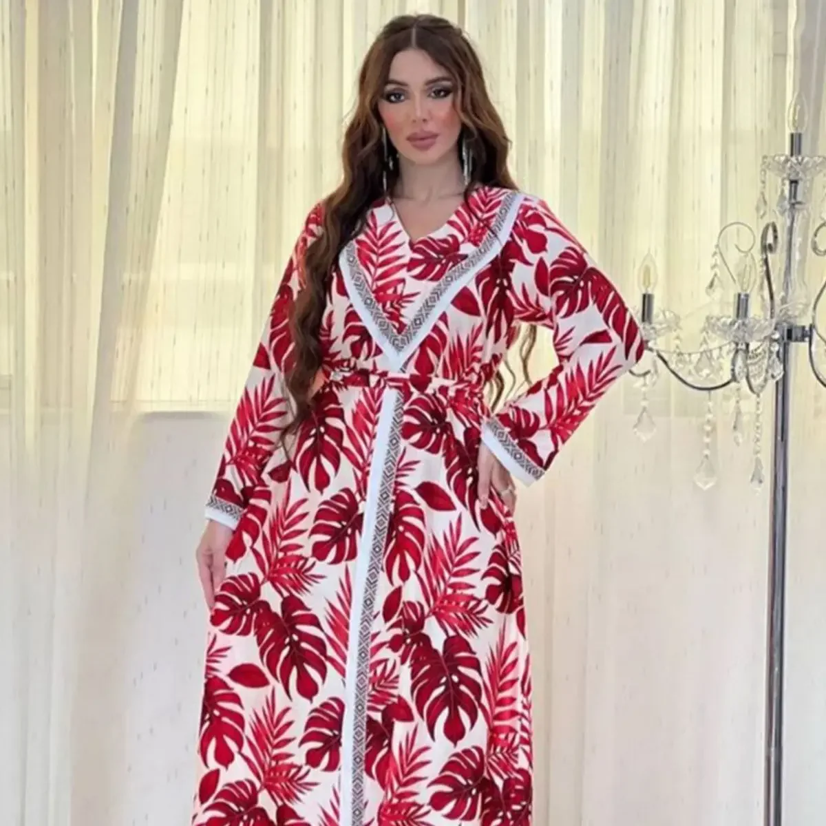 Ramadan Caftan India Muslim Print Belt Dress Women Eid Abaya Dubai Arabic Party Vestidos Moroccon Kaftan Jalabiya Dresses