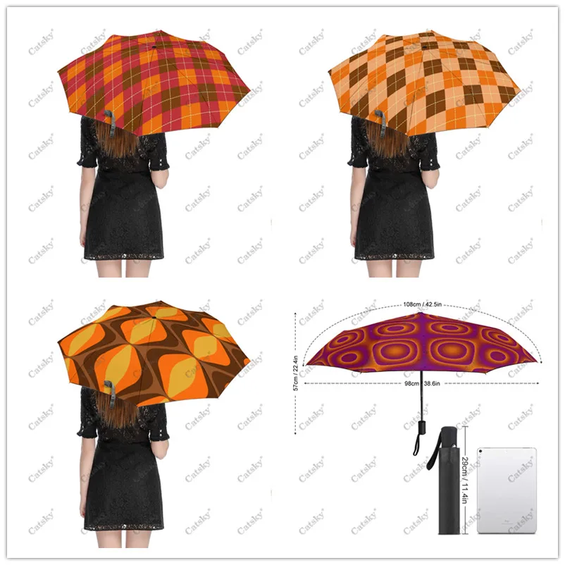 70's Retro Patterns Umbrella Rain Women Folding Portable Fully Automatic Umbrella Male Compact Travel Outdoor Tool 8 Ribs