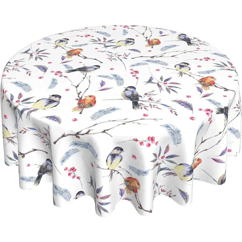Toalha de mesa colorida com pássaros, toalha redonda com pássaros em aquarela, toalha de mesa impermeável de 60 polegadas