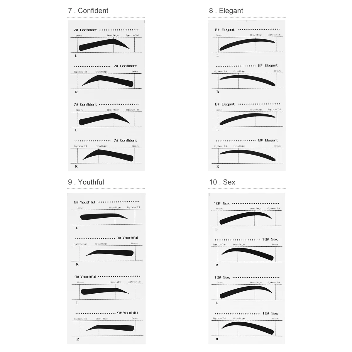 Frcolor 10PCS Eyebrow Stencils Adhesive Eye Brow Grooming Shaping Templates DIY Makeup Beauty Tools Eyebrow templates