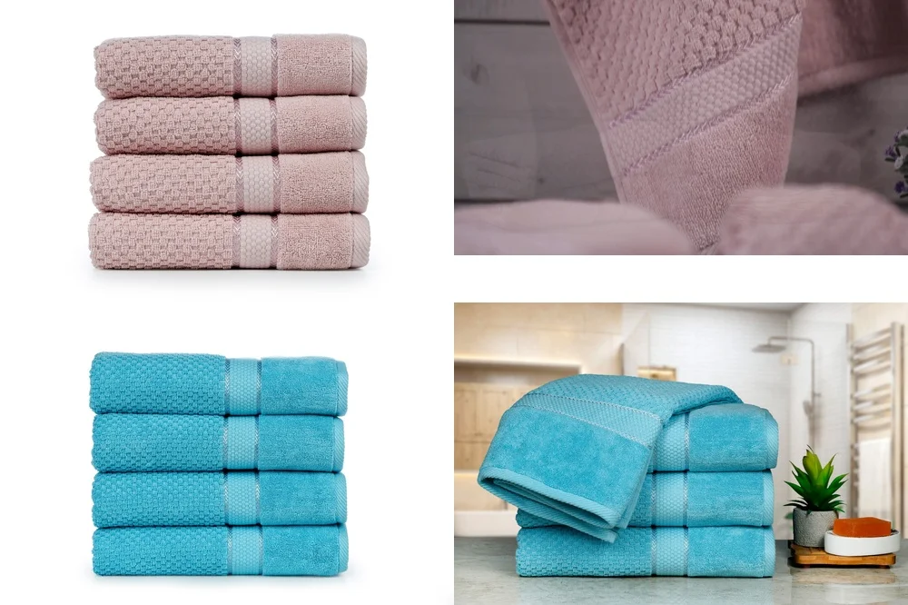 

towelSet of 4 Bath Towels 100% Cotton Highly Absorbent Soft Popcorn Texture Quick Dry Luxury Bathroom Essentials for Home Hotel