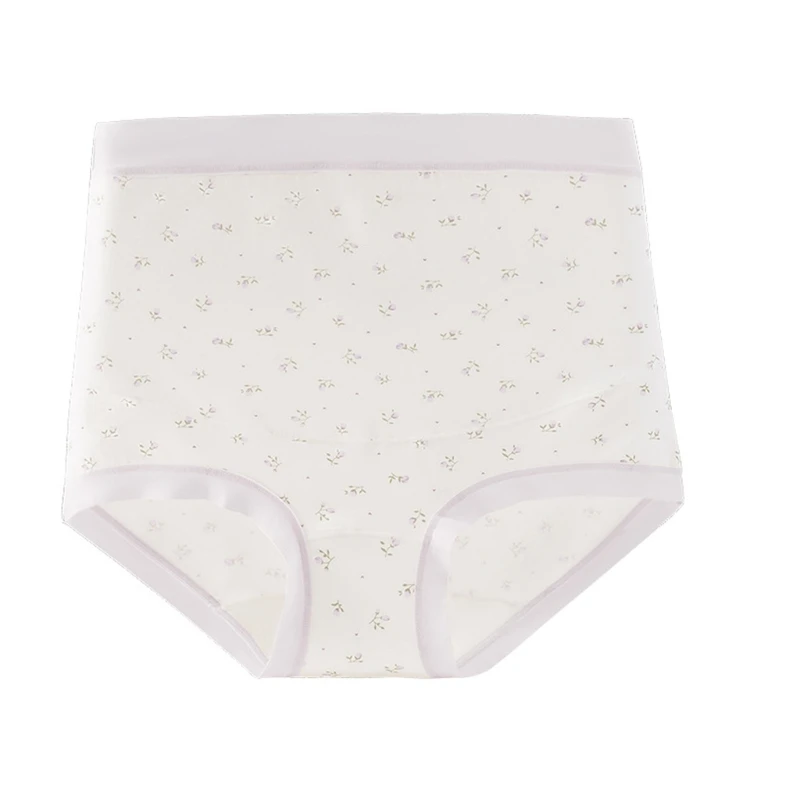 Soft Floral Print Maternity Underpants High Waist Cotton Panties Long Design For Pregnancy Comfort