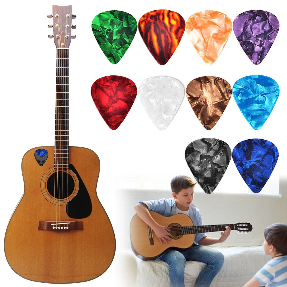 10 pçs palhetas de guitarra acústica coloridas palhetas & picareta titular conjunto baixo palhetas multifunções celulóide acessórios guitarra