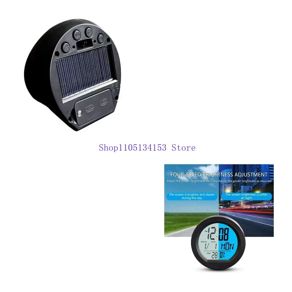 

hg89 Car Digital Clock Solar Powered Date Week Clock with Temperature Display Automotive Dashboard Round Clock