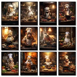 Funny Animal Chef Kitchen Cooking Bakery Delicious Food Poster and Printed Canvas Painting Wall Art Pictures Home Decor Gift