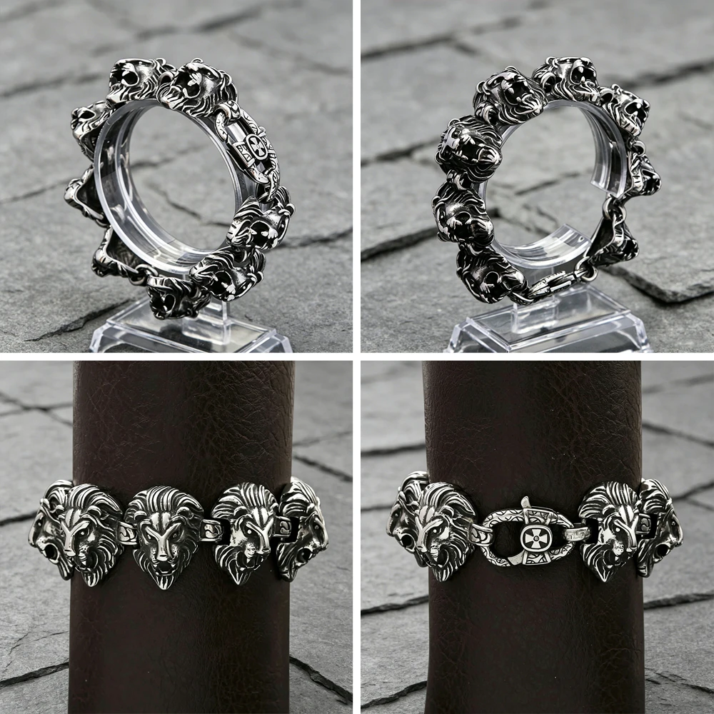 Lion Head Bracelet Unisex Antique Stainless Steel Gothic Guardian Protection Talisman Collector Jewelry Gift Dropshipping
