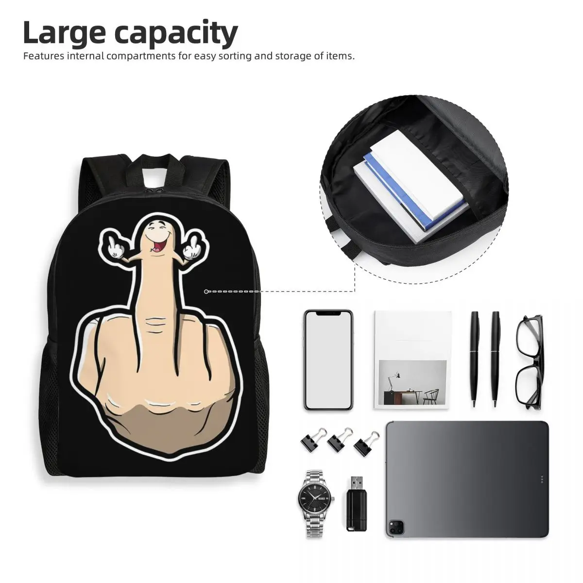 Diseño de gestos de mano, dedo medio, muestra los dedos medios, mochila para estudiantes, mochila escolar, mochila de viaje para senderismo, mochila para niños y niñas