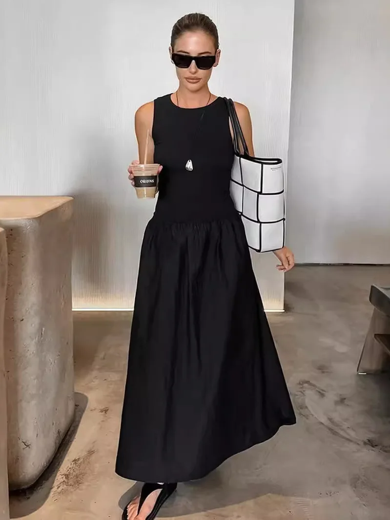 2025 Retro gebreid vest Svel taille-geklede Dr Ele Bla kleur zomer basic Sle katoen platgeweven stof