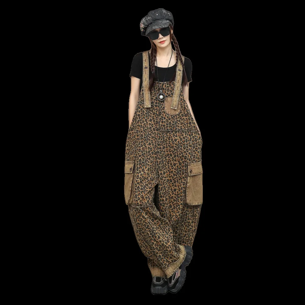 Cool Leopard Print Work Jumpsuit Women Summer Loose Distressed Thin Denim Sleeveless Jumpsuit ZXY085 - Image 6