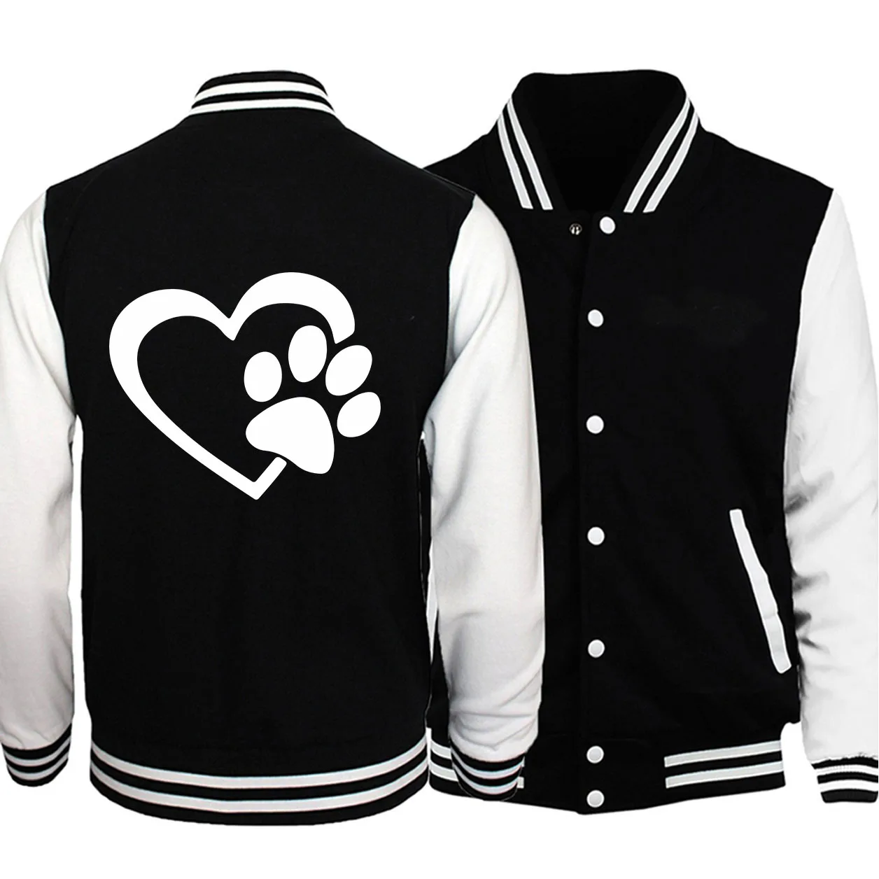 Cute Paw Cartoon Prints Men Jackets Autumn Oversized Clothes Harajuku Casual Baseball Coats Trendy Crewneck Male Tops