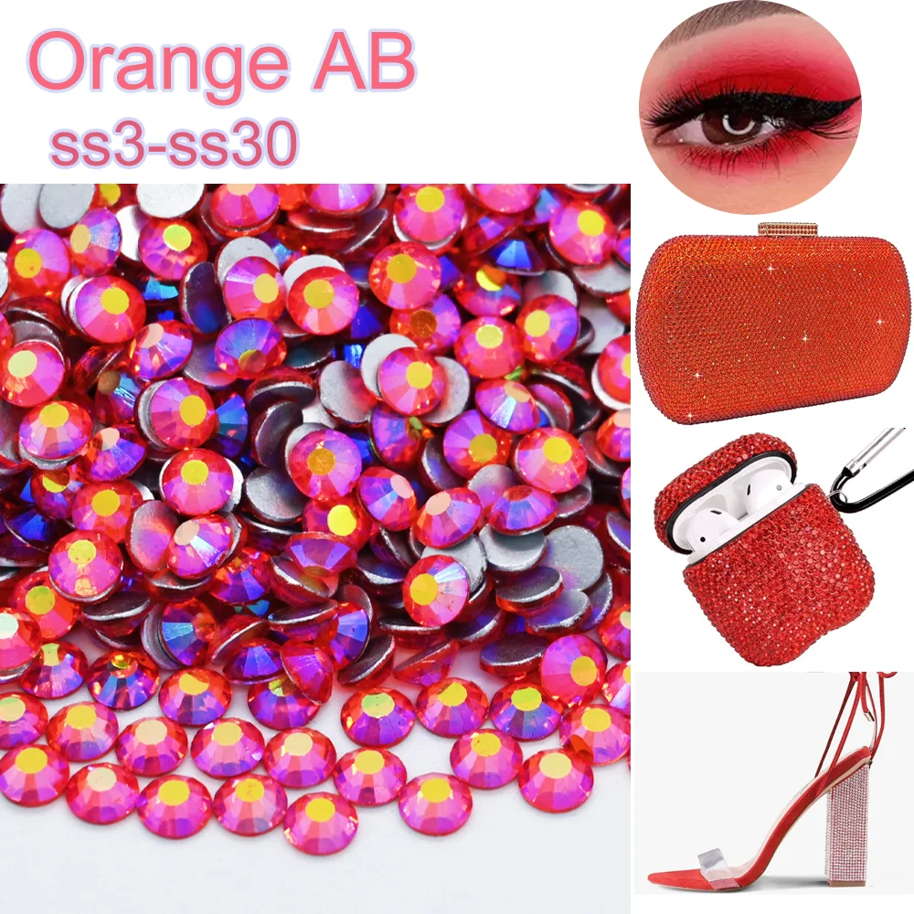 

Оранжевые стразы AB SS3-SS30 без термофиксации, серебристые, с плоским дном, кристаллы для поделок своими руками, декора ногтей, стразы для маникюра.