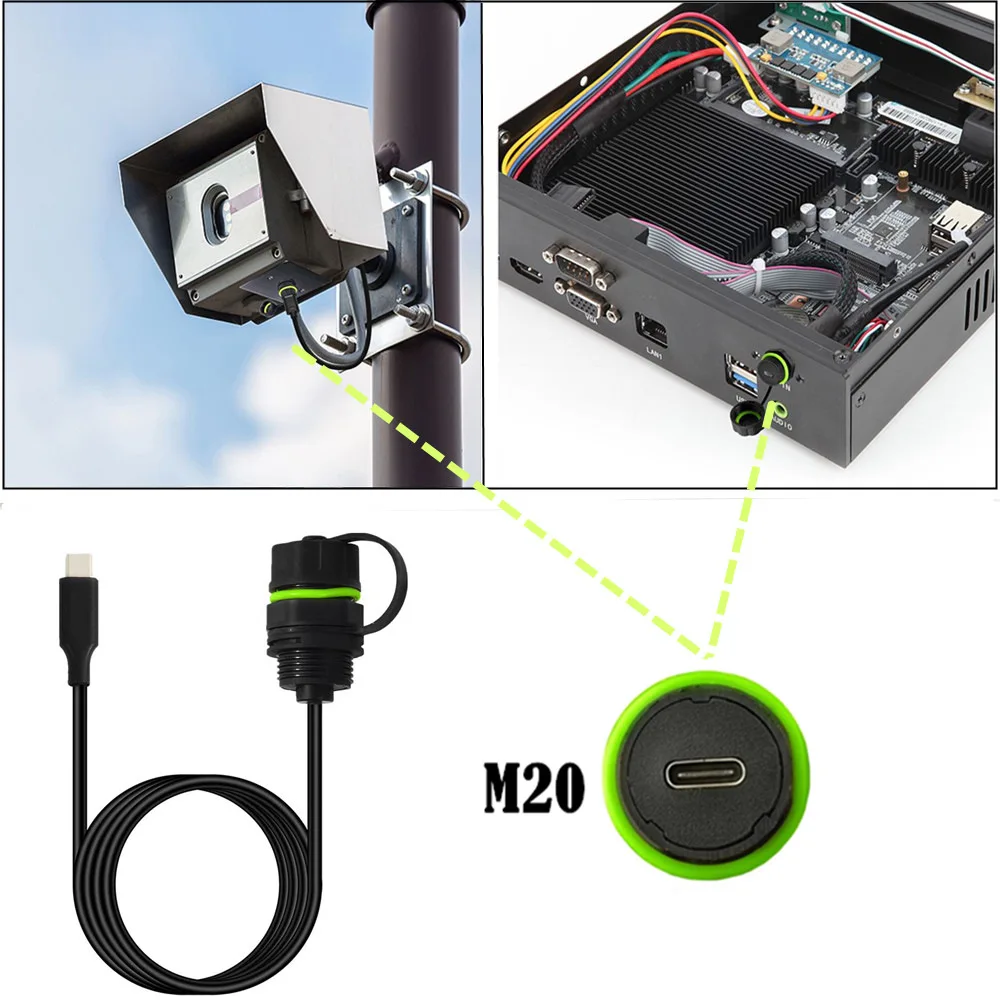 IP68 Waterproof Cable USB 3.1 Chassis Panel M20 Type-C Male and Female Extension Waterproof and Dustproof Charging Data Cable