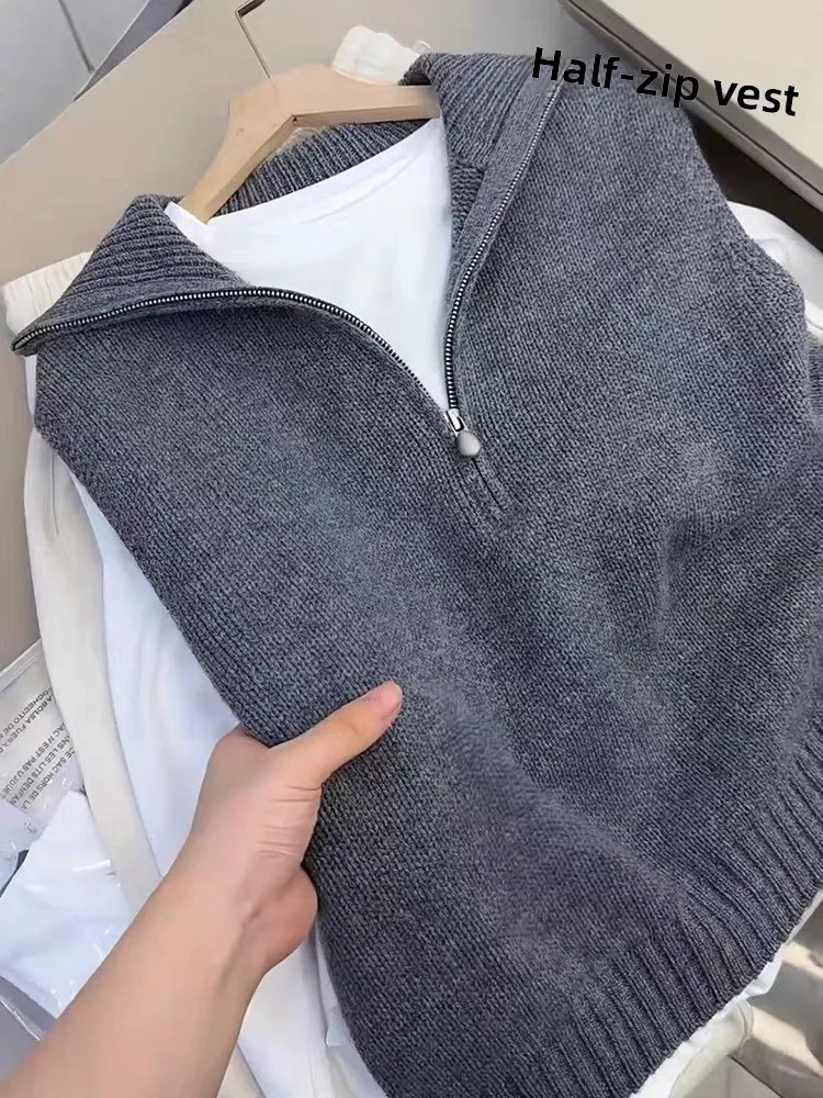 

Ele f-Zipper Camere вязаный жилет женская свободная верхняя одежда осень-зима новая шерстяная накладка на плечо против старения