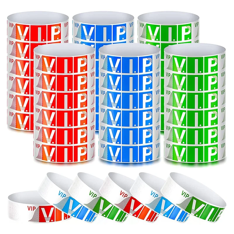 600 Pack VIP Wristbands for Events Waterproof VIP Wristbands VIP Paper Bracelets Wristbands for Party (Red, Blue, Green)