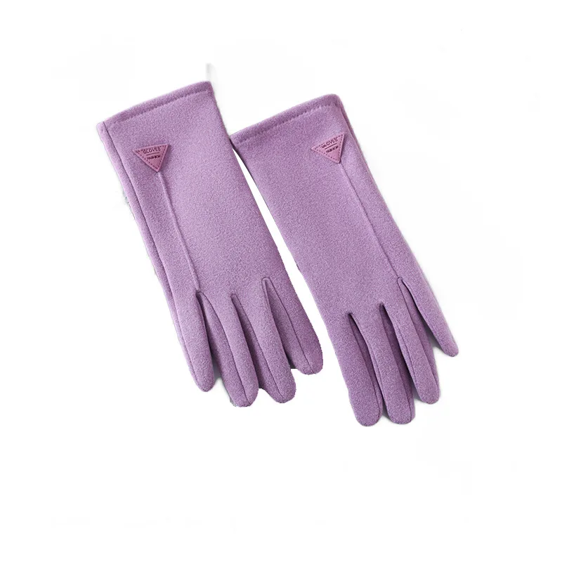 Women Touch Screen Gloves Autumn and Winter Warm Gloves Thin Cashmere Solid Color Cycling Suede Fabric Elegant Windproof