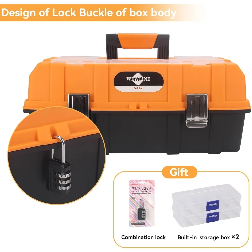 منظم صندوق أدوات بلاستيكي قابل للطي مكون من 3 طبقات مقاس 16.5 بوصة مع مقبض محمول للمنزل والمكتب وصيد الأسماك في السيارة