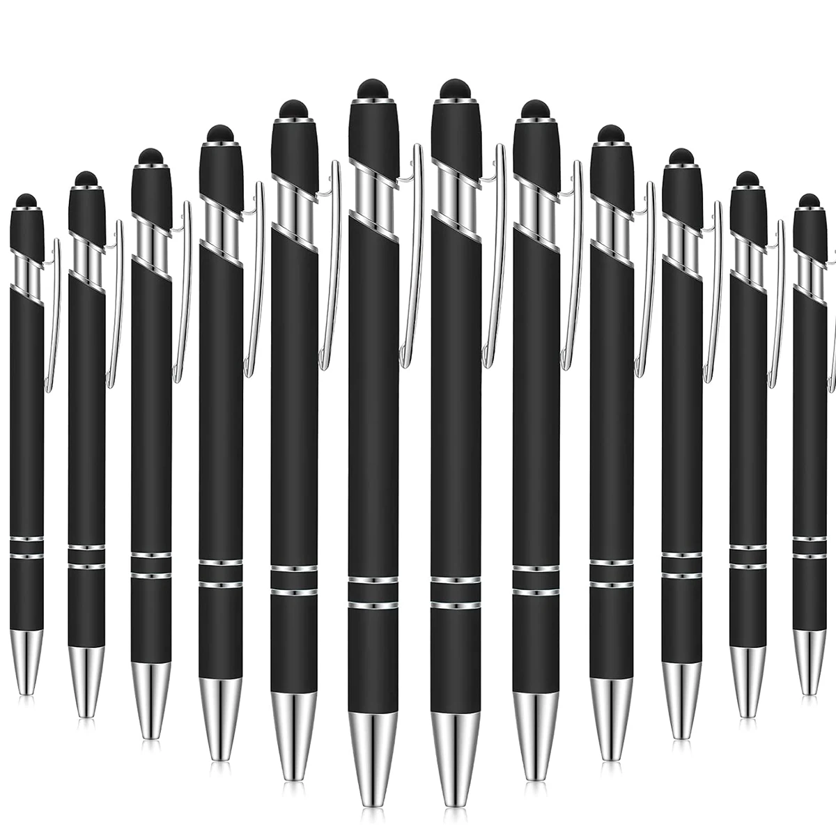 12 Pcs of Metal Aluminum Handle Push Pen Simple Can Be Used for Writing and Touch Screen 2 in 1 Ballpoint Pen for Students