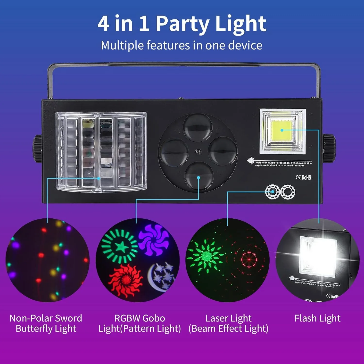 New Four-In-One Stage Laser Butterfly Light, Sound-Controlled Flashing Pattern Projection Light, Ktv Flash Light, Dmx Control Desk Light