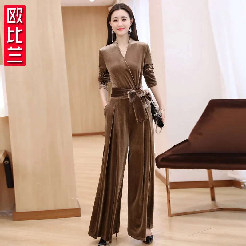 

Женский комбинезон с высокой талией и широкими штанинами, весенне-осенний корейский дизайн, утягивающие повседневные брюки высокого класса