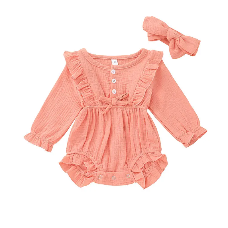 

Baby Girls Bodysuit Newborn Ruffle Onesie Shorts Jumpsuit Cute Summer Long Sleeve Romper Clothes and Headband