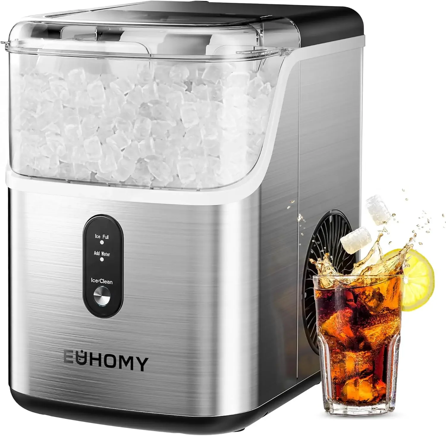 EUHOMY Nugget Ice Makers Countertop, Pebble Ice Maker Machine with 35lbs/24H Soft Ice, Self-Cleaning Sonic Ice Maker