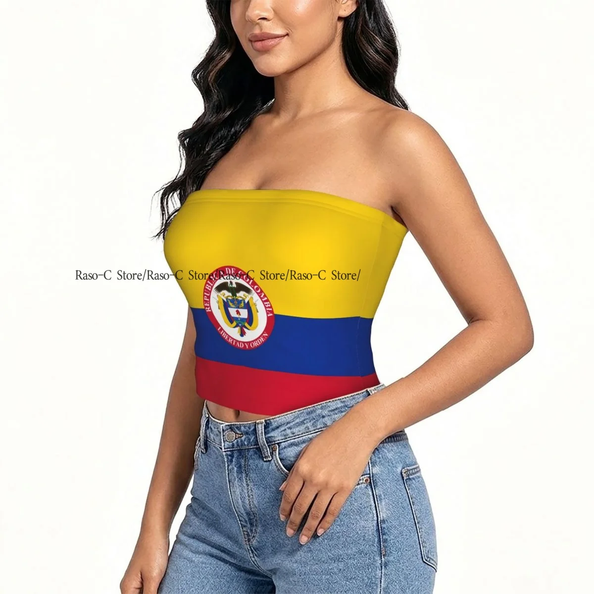 Strapless Sexy Tube Tops Summer Outfits Women Backless Shoulder Wrap Flag Of The President Of Colombia Female Crop Top