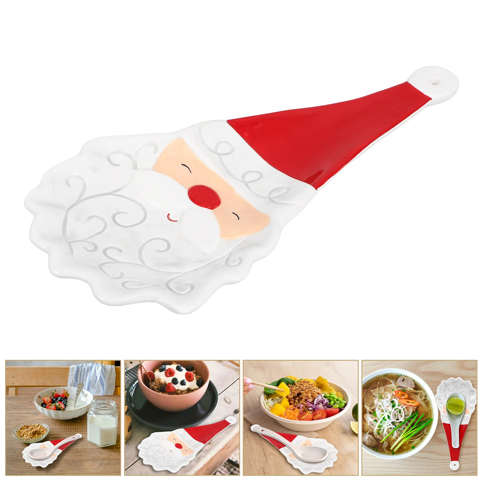 

Ceramic Christmas Scoop Rest Santa Clause Spoon Holder Practical Spoon Rest for Kitchen Household Daily Use
