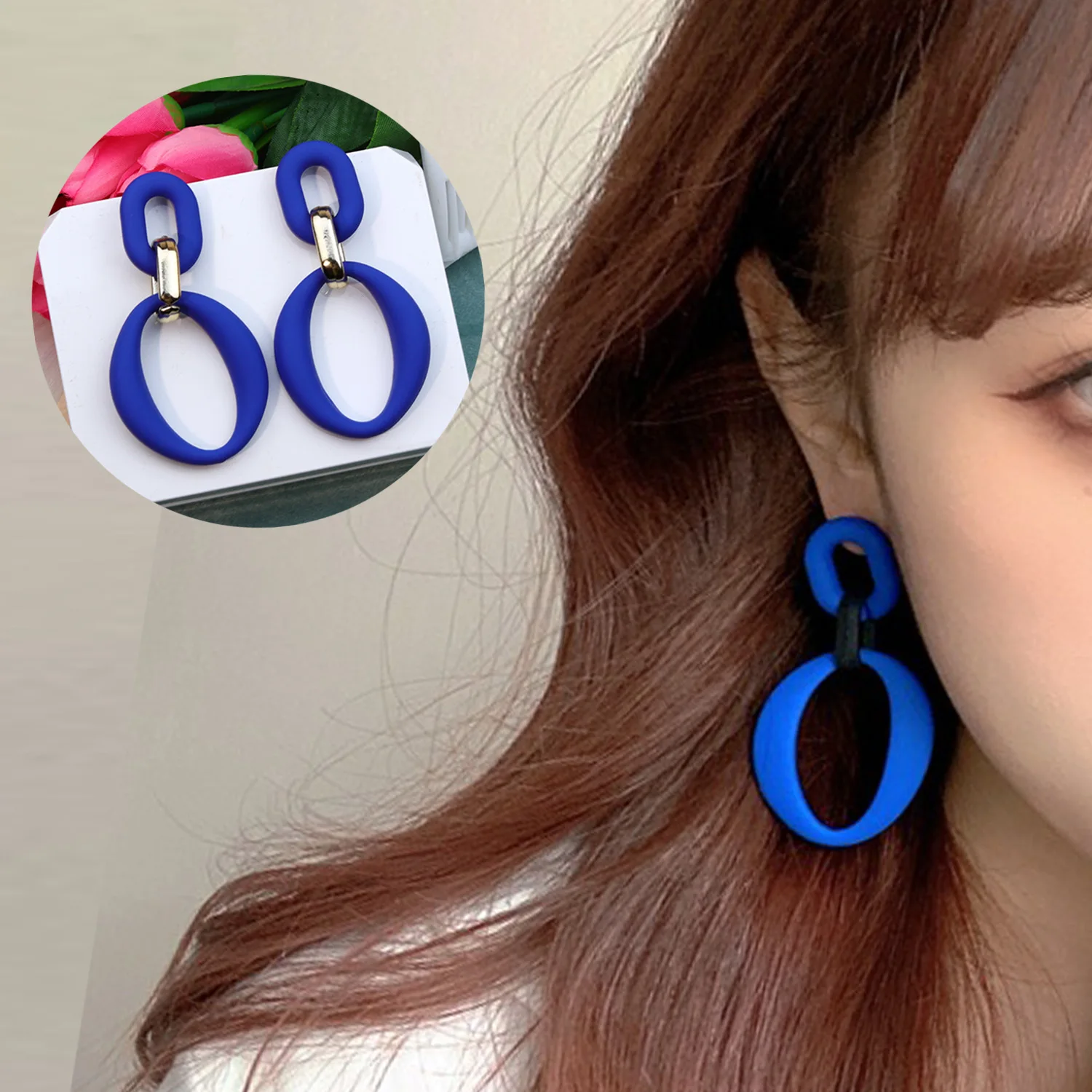 Acrylic Chain Drop Earrings For Women Candy Colors O-Shaped Simple Design Cute Ear Jewelry 2024 Fashion Girls Party Premium Gift