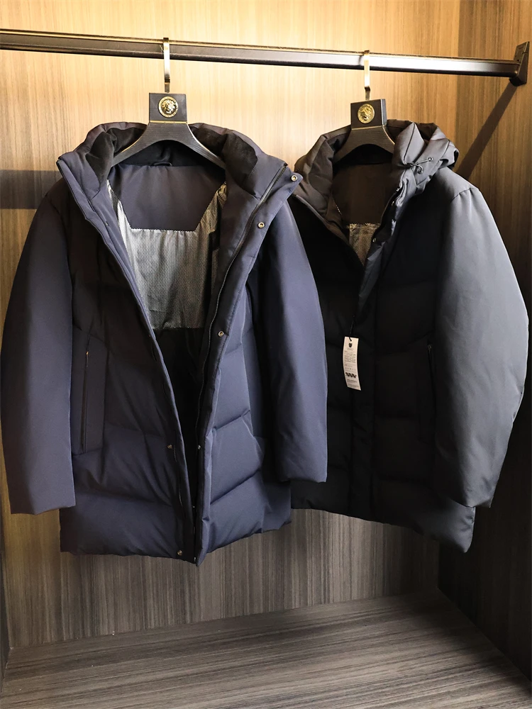 

Men's Thickened Mid-Length Hooded down Jacket 90% down Fluffy Warm Fashionable Autumn Winter Polyester Fiber Outdoor Coat